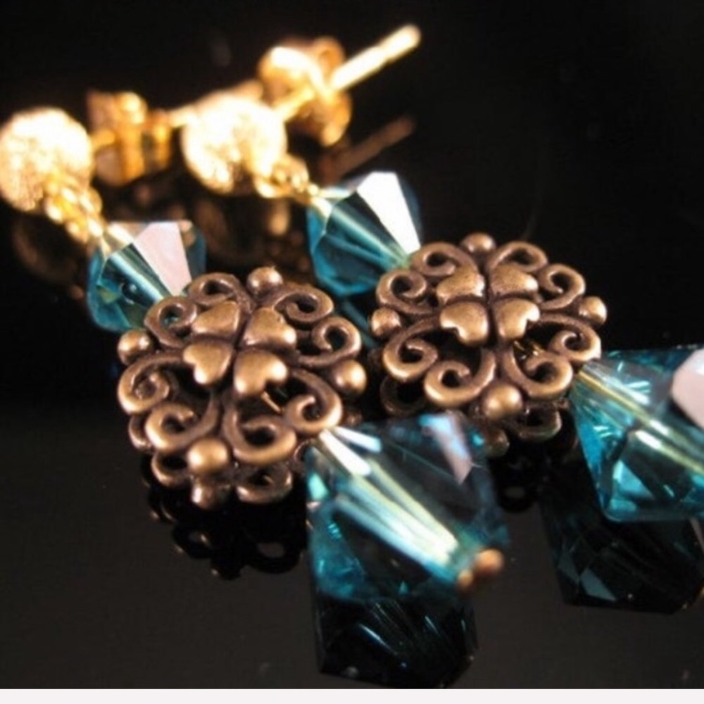 10k gold plated sterling posts Swarovski brass earrings